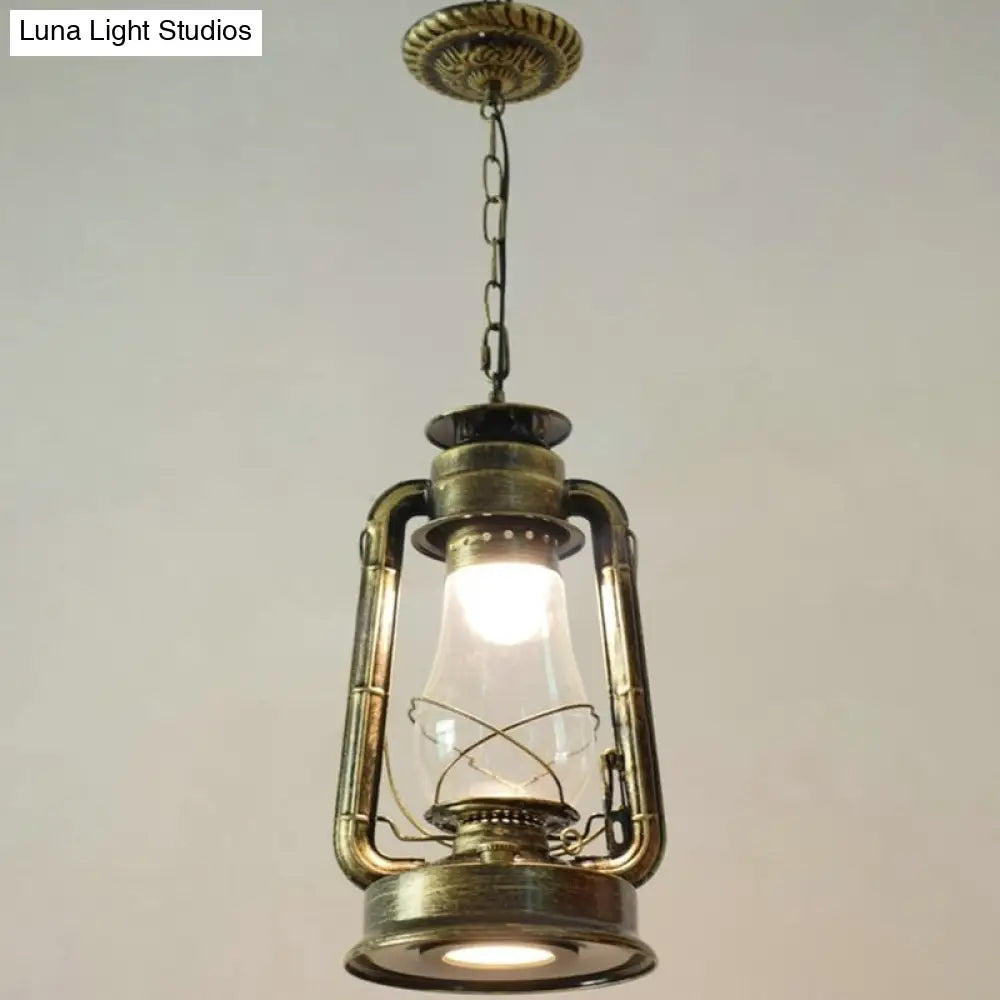 Simplicity Lantern Hanging Light For Restaurants With Metallic Kerosene Bulb Bronze / 8.5 B