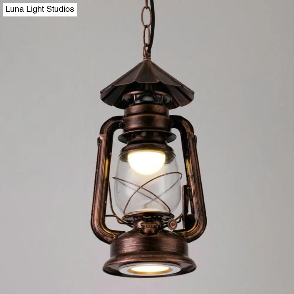Simplicity Lantern Hanging Light For Restaurants With Metallic Kerosene Bulb Copper / 8.5 D