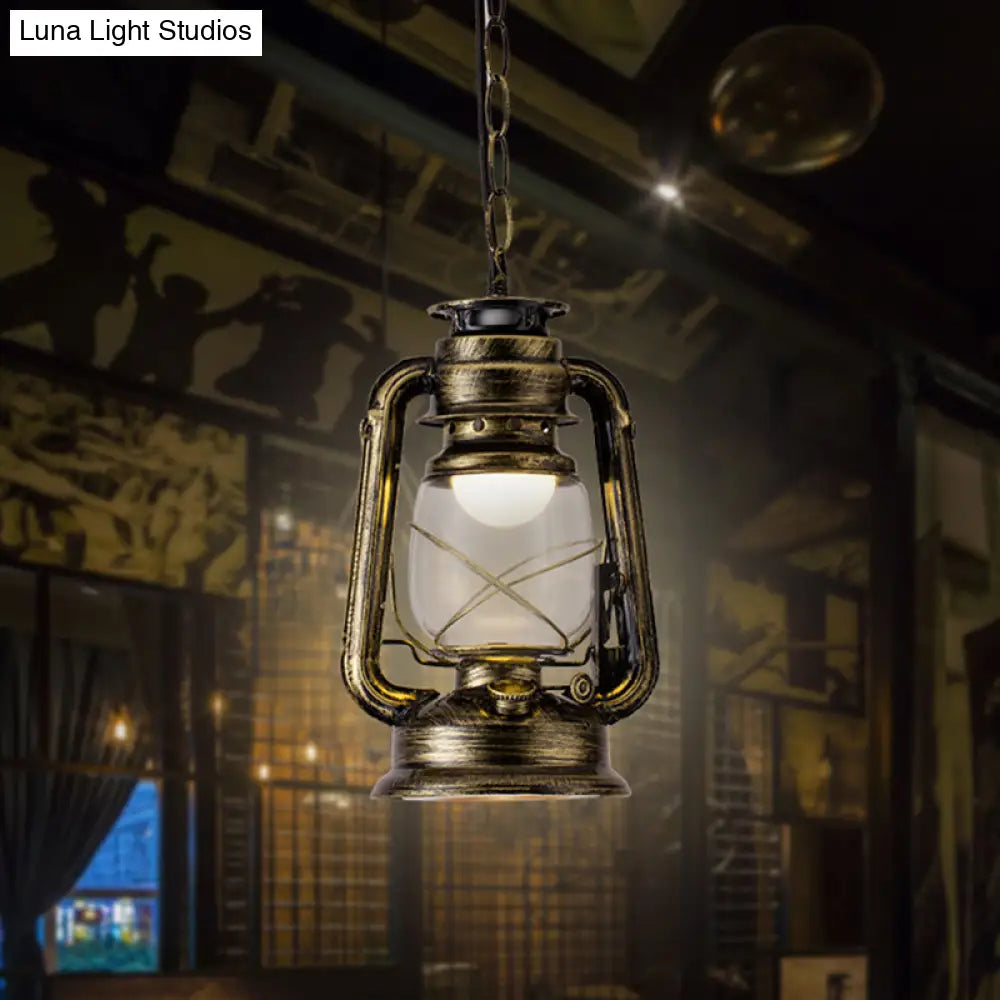 Simplicity Lantern Hanging Light For Restaurants With Metallic Kerosene Bulb