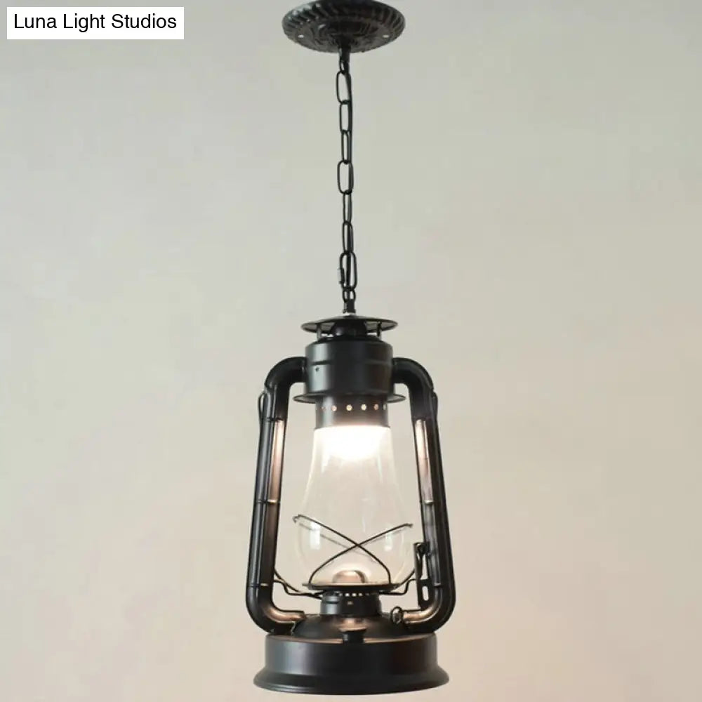 Simplicity Lantern Hanging Light For Restaurants With Metallic Kerosene Bulb Black / 8.5 A