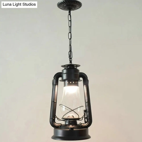 Simplicity Lantern Hanging Light For Restaurants With Metallic Kerosene Bulb Black / 8.5 A