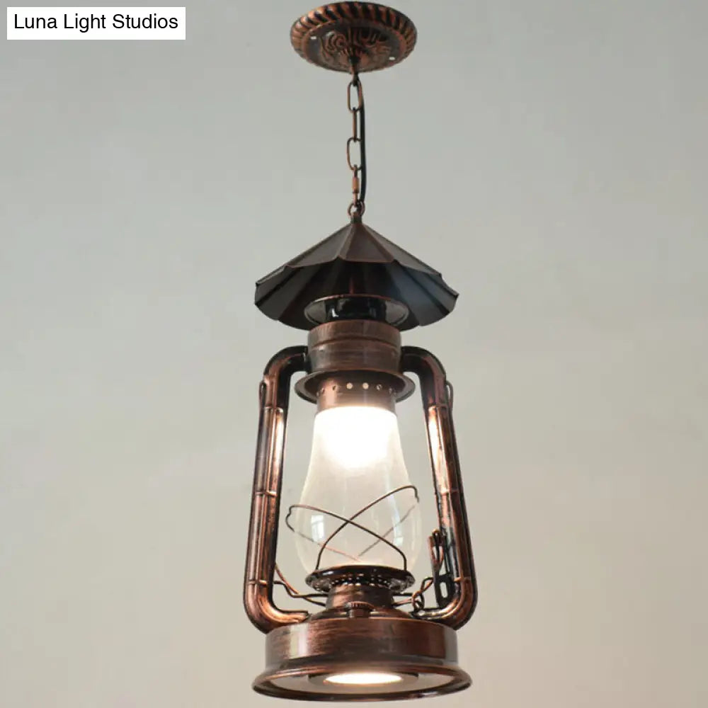 Simplicity Lantern Hanging Light For Restaurants With Metallic Kerosene Bulb Copper / 7 D