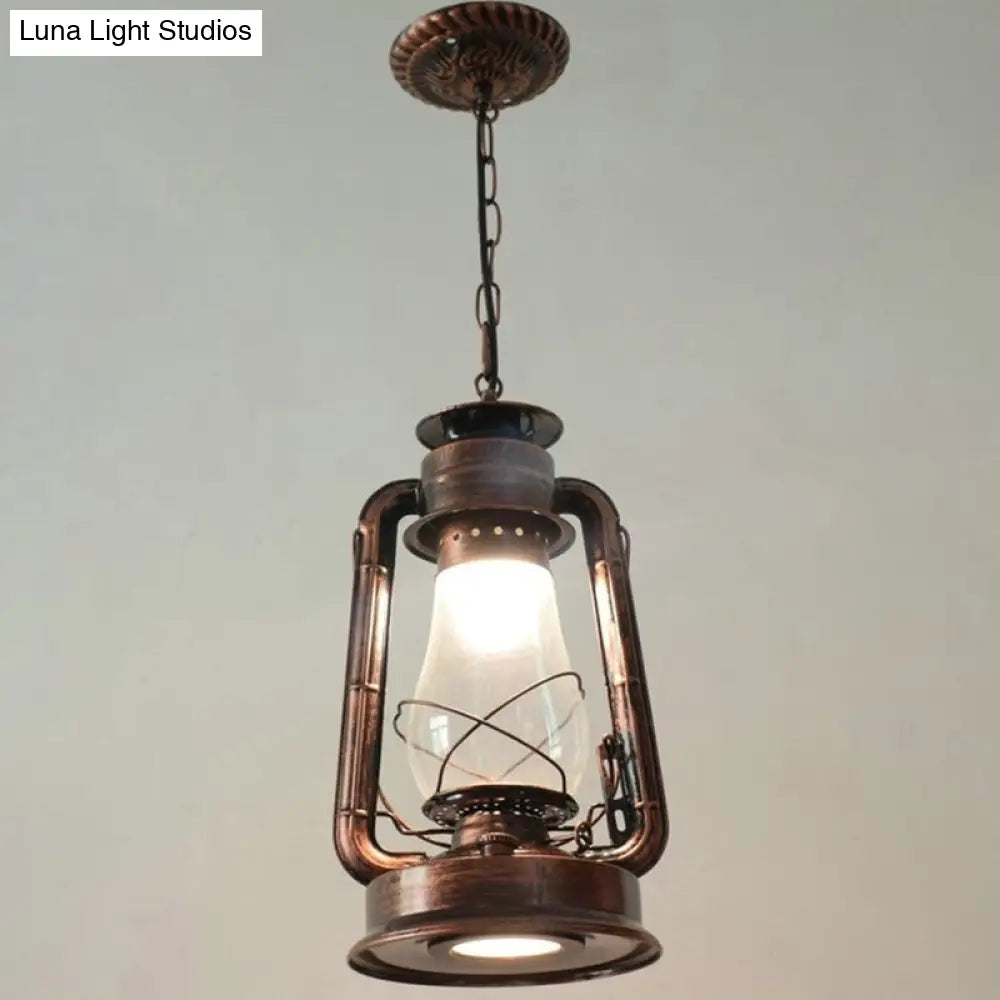 Simplicity Lantern Hanging Light For Restaurants With Metallic Kerosene Bulb Copper / 8.5 B