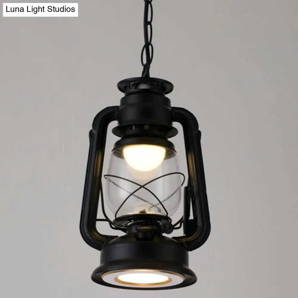 Simplicity Lantern Hanging Light For Restaurants With Metallic Kerosene Bulb Black / 7 B