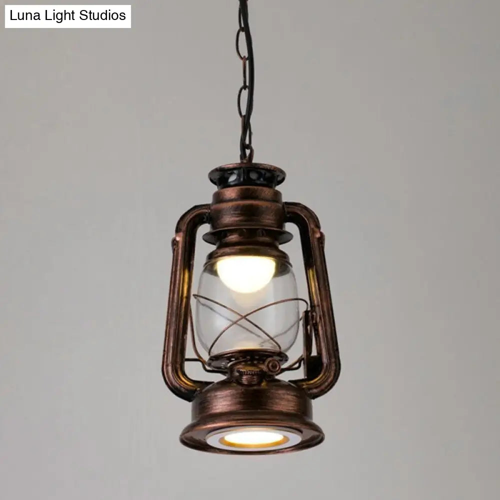 Simplicity Lantern Hanging Light For Restaurants With Metallic Kerosene Bulb Copper / 7 B