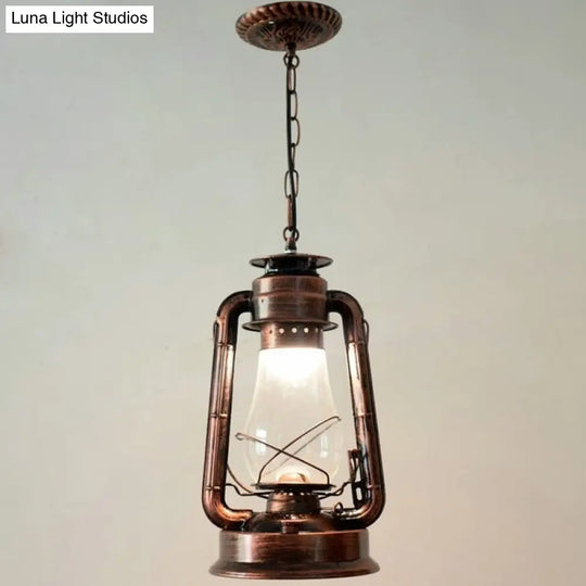 Simplicity Lantern Hanging Light For Restaurants With Metallic Kerosene Bulb Copper / 8.5 A