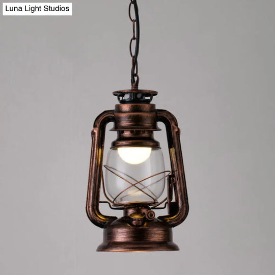 Simplicity Lantern Hanging Light For Restaurants With Metallic Kerosene Bulb Copper / 7 A