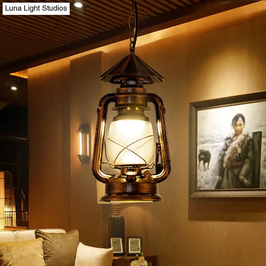 Simplicity Lantern Hanging Light For Restaurants With Metallic Kerosene Bulb