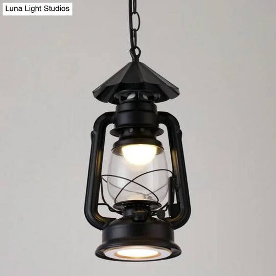 Simplicity Lantern Hanging Light For Restaurants With Metallic Kerosene Bulb Black / 7 D