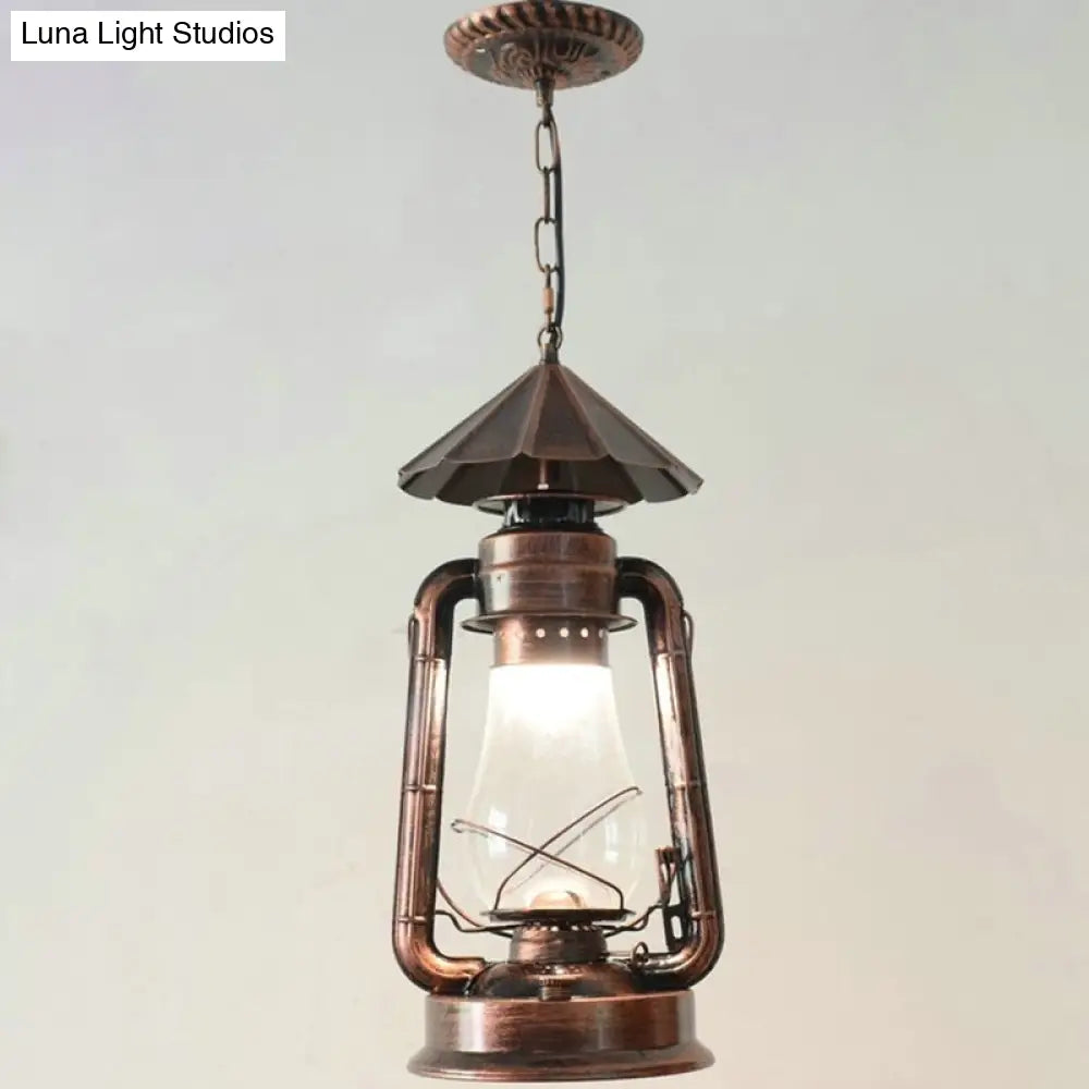 Simplicity Lantern Hanging Light For Restaurants With Metallic Kerosene Bulb Copper / 8.5 C