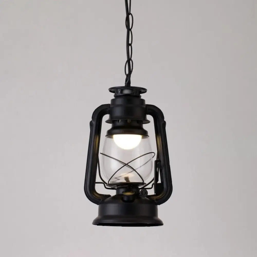 Simplicity Lantern Hanging Light - Metallic Kerosene Lighting For Restaurants 1 Bulb Black / 7’ A