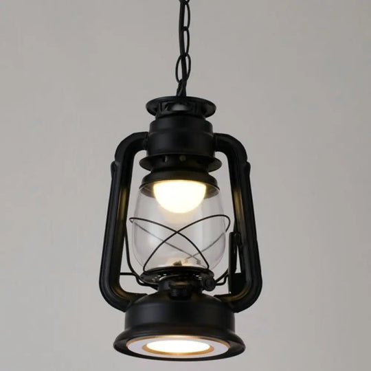 Simplicity Lantern Hanging Light - Metallic Kerosene Lighting For Restaurants 1 Bulb Black / 7’ B