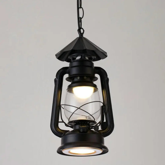 Simplicity Lantern Hanging Light - Metallic Kerosene Lighting For Restaurants 1 Bulb Black / 7’ D