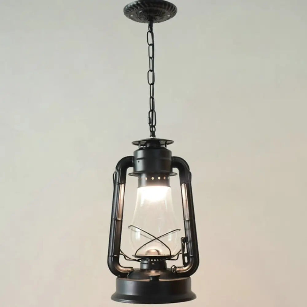 Simplicity Lantern Hanging Light - Metallic Kerosene Lighting For Restaurants 1 Bulb Black / 8.5’ A