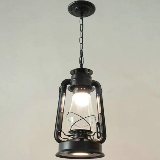 Simplicity Lantern Hanging Light - Metallic Kerosene Lighting For Restaurants 1 Bulb Black / 8.5’ B