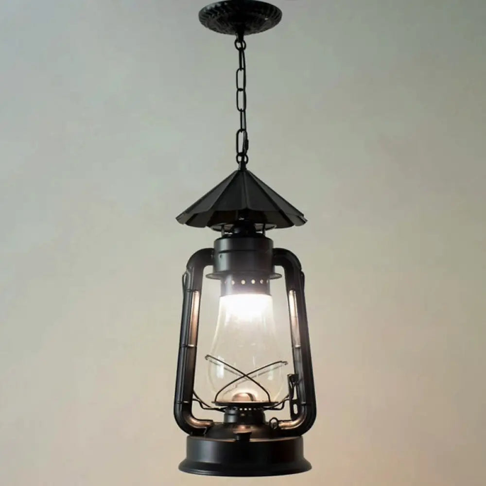 Simplicity Lantern Hanging Light - Metallic Kerosene Lighting For Restaurants 1 Bulb Black / 8.5’ C
