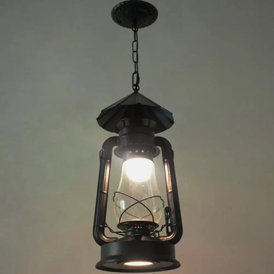 Simplicity Lantern Hanging Light - Metallic Kerosene Lighting For Restaurants 1 Bulb Black / 8.5’ D