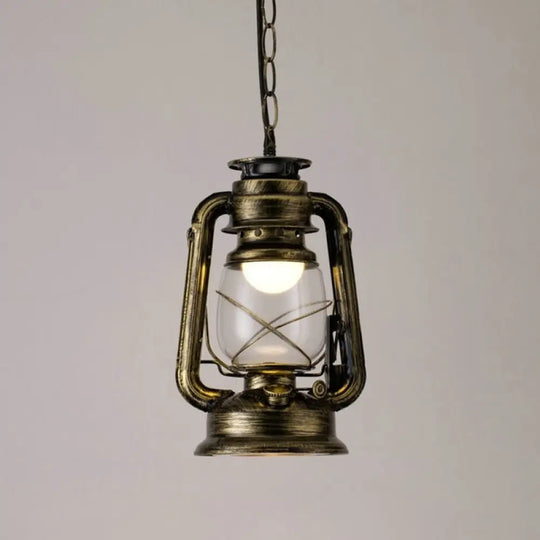 Simplicity Lantern Hanging Light - Metallic Kerosene Lighting For Restaurants 1 Bulb Bronze / 7’ A