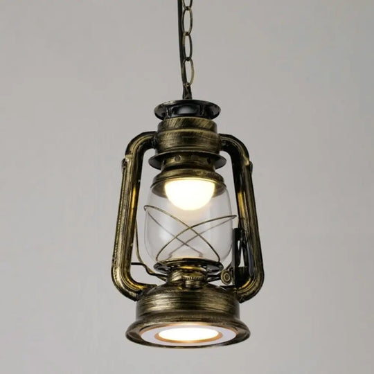 Simplicity Lantern Hanging Light - Metallic Kerosene Lighting For Restaurants 1 Bulb Bronze / 7’ B
