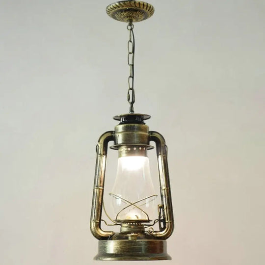 Simplicity Lantern Hanging Light - Metallic Kerosene Lighting For Restaurants 1 Bulb Bronze / 8.5’ A