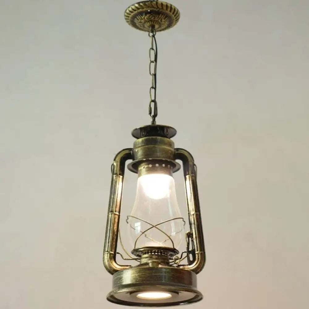 Simplicity Lantern Hanging Light - Metallic Kerosene Lighting For Restaurants 1 Bulb Bronze / 8.5’ B