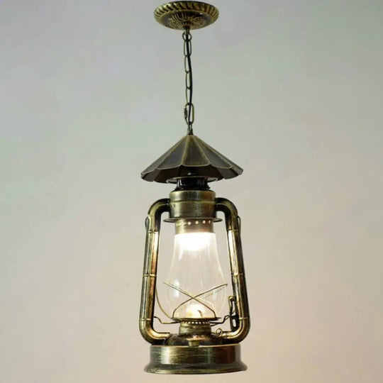 Simplicity Lantern Hanging Light - Metallic Kerosene Lighting For Restaurants 1 Bulb Bronze / 8.5’ D
