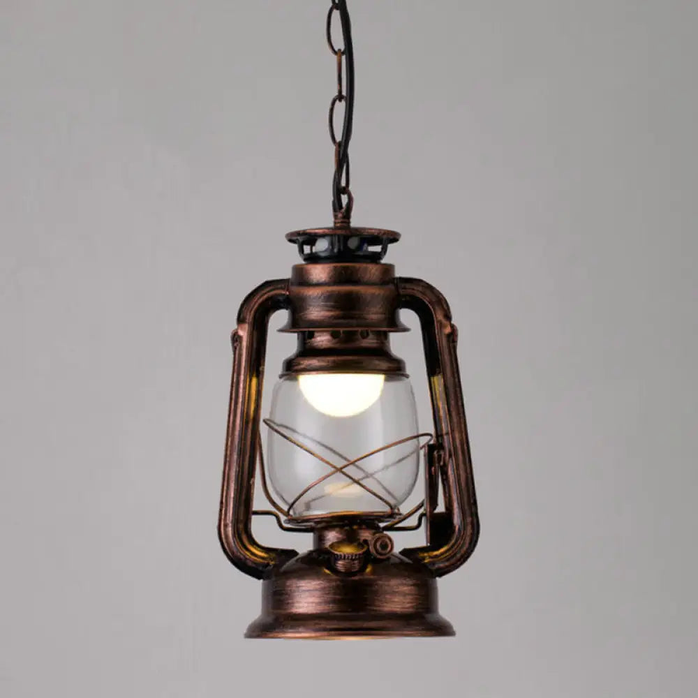 Simplicity Lantern Hanging Light - Metallic Kerosene Lighting For Restaurants 1 Bulb Copper / 7’ A