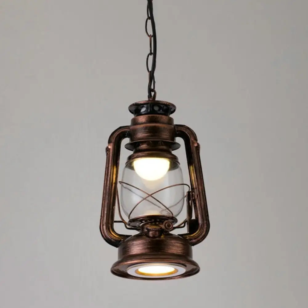 Simplicity Lantern Hanging Light - Metallic Kerosene Lighting For Restaurants 1 Bulb Copper / 7’ B