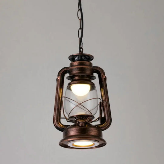Simplicity Lantern Hanging Light - Metallic Kerosene Lighting For Restaurants 1 Bulb Copper / 7’ B