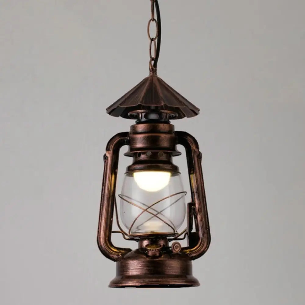 Simplicity Lantern Hanging Light - Metallic Kerosene Lighting For Restaurants 1 Bulb Copper / 7’ C