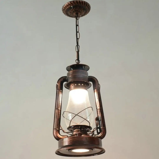 Simplicity Lantern Hanging Light - Metallic Kerosene Lighting For Restaurants 1 Bulb Copper / 8.5’ B