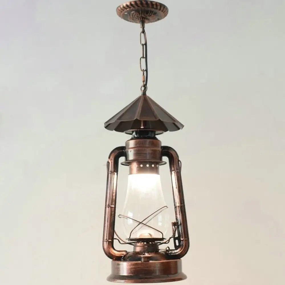 Simplicity Lantern Hanging Light - Metallic Kerosene Lighting For Restaurants 1 Bulb Copper / 8.5’ C