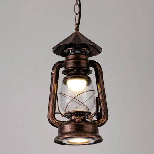 Simplicity Lantern Hanging Light - Metallic Kerosene Lighting For Restaurants 1 Bulb Copper / 8.5’ D