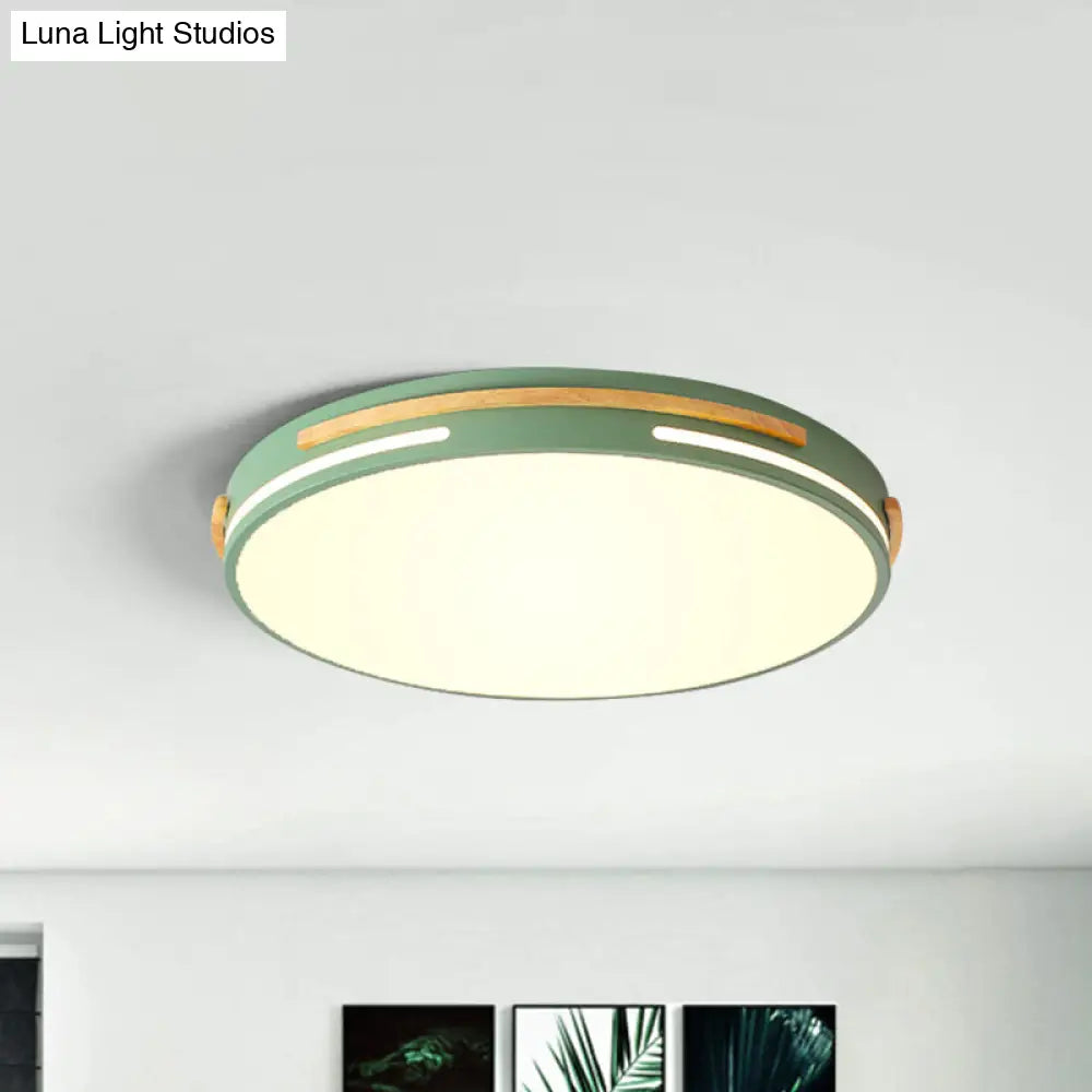 Simplicity Led Acrylic Flush Mount Light Fixture For Living Room - White/Green Round Design Green