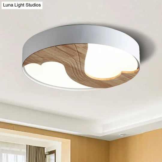 Simplicity Led Acrylic Flush Mount Light With Wood Design - White Circular Fixture