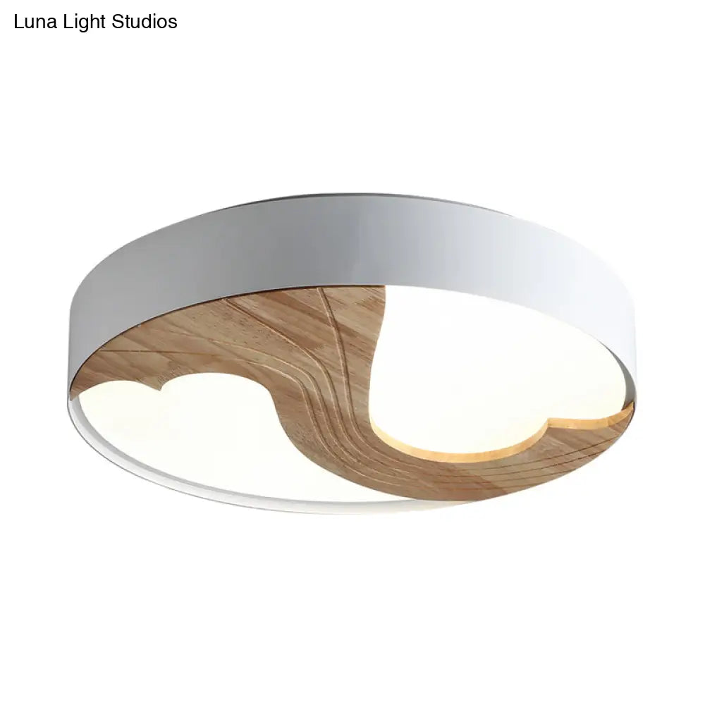 Simplicity Led Acrylic Flush Mount Light With Wood Design - White Circular Fixture
