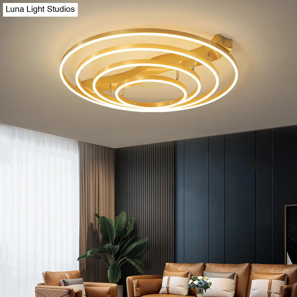 Simplicity Led Brass Multi-Ring Flush Mount Ceiling Light For Living Room