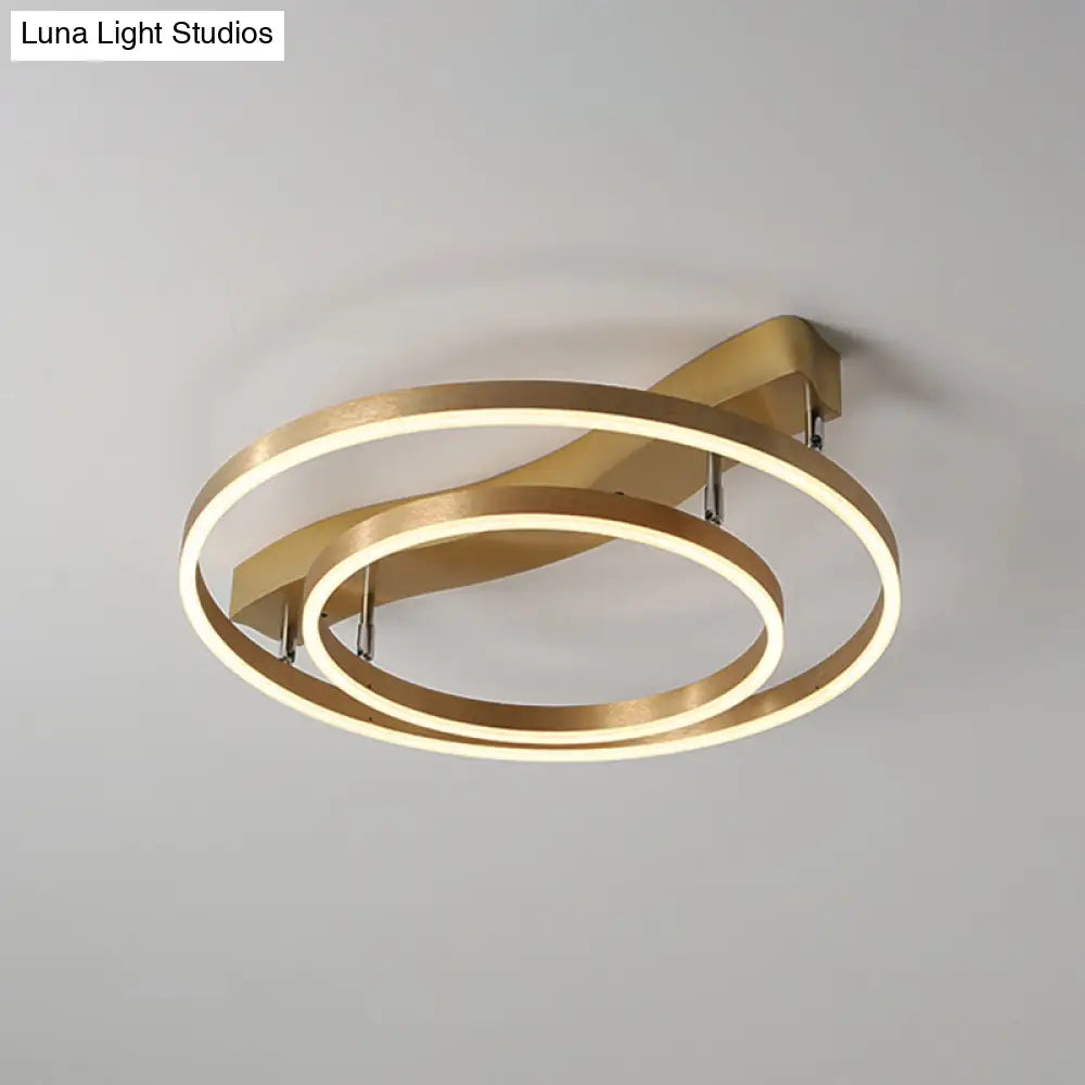 Simplicity Led Brass Multi-Ring Flush Mount Ceiling Light For Living Room