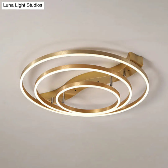 Simplicity Led Brass Multi-Ring Flush Mount Ceiling Light For Living Room 3 / White