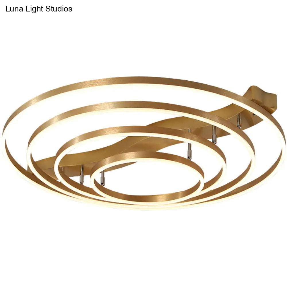 Simplicity Led Brass Multi-Ring Flush Mount Ceiling Light For Living Room