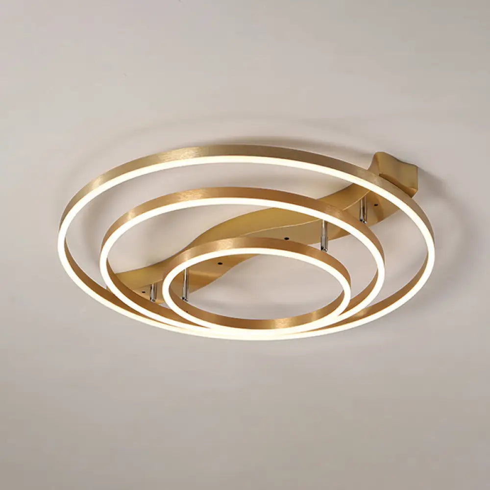 Simplicity Led Brass Multi-Ring Flush Mount Ceiling Light For Living Room 3 / White