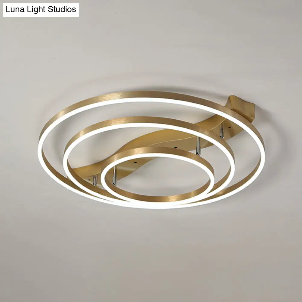 Simplicity Led Brass Multi-Ring Flush Mount Ceiling Light For Living Room