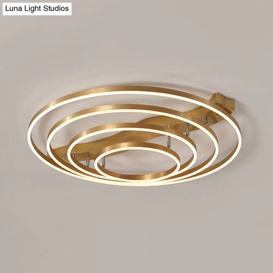 Simplicity Led Brass Multi-Ring Flush Mount Ceiling Light For Living Room