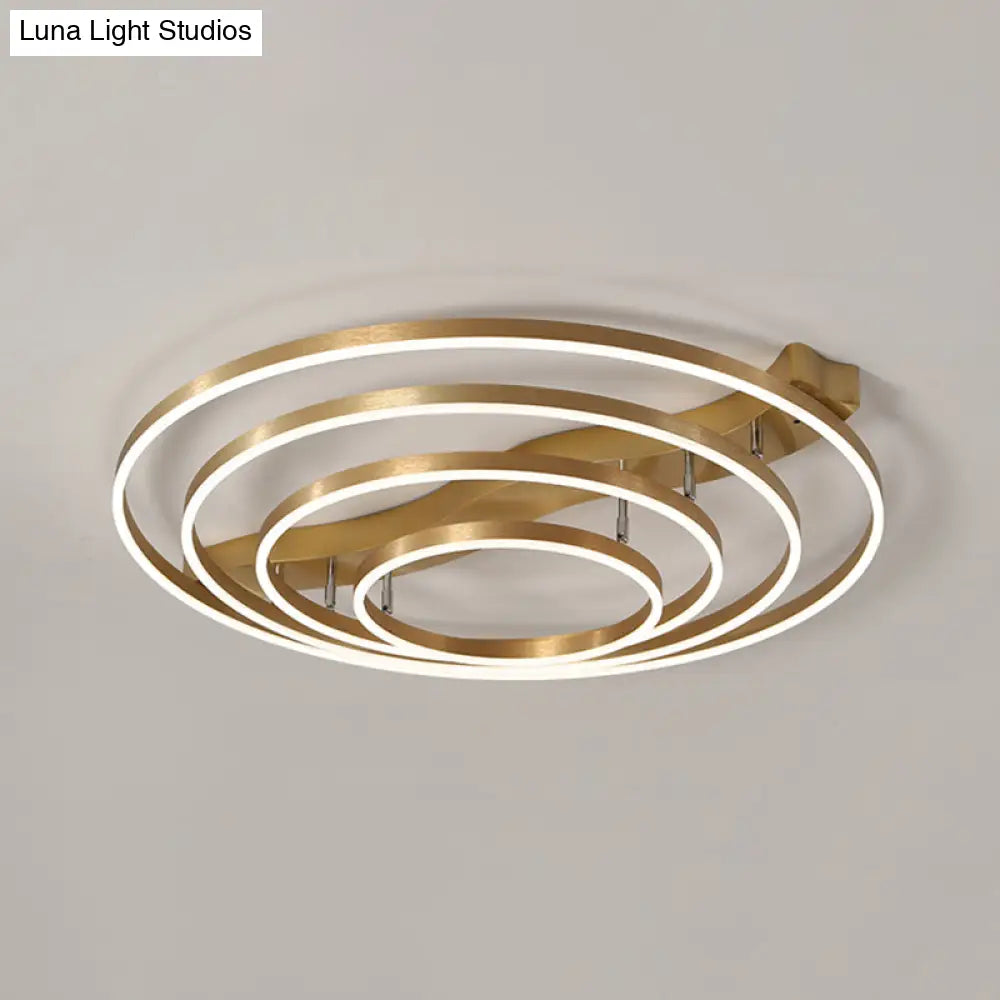 Simplicity Led Brass Multi-Ring Flush Mount Ceiling Light For Living Room