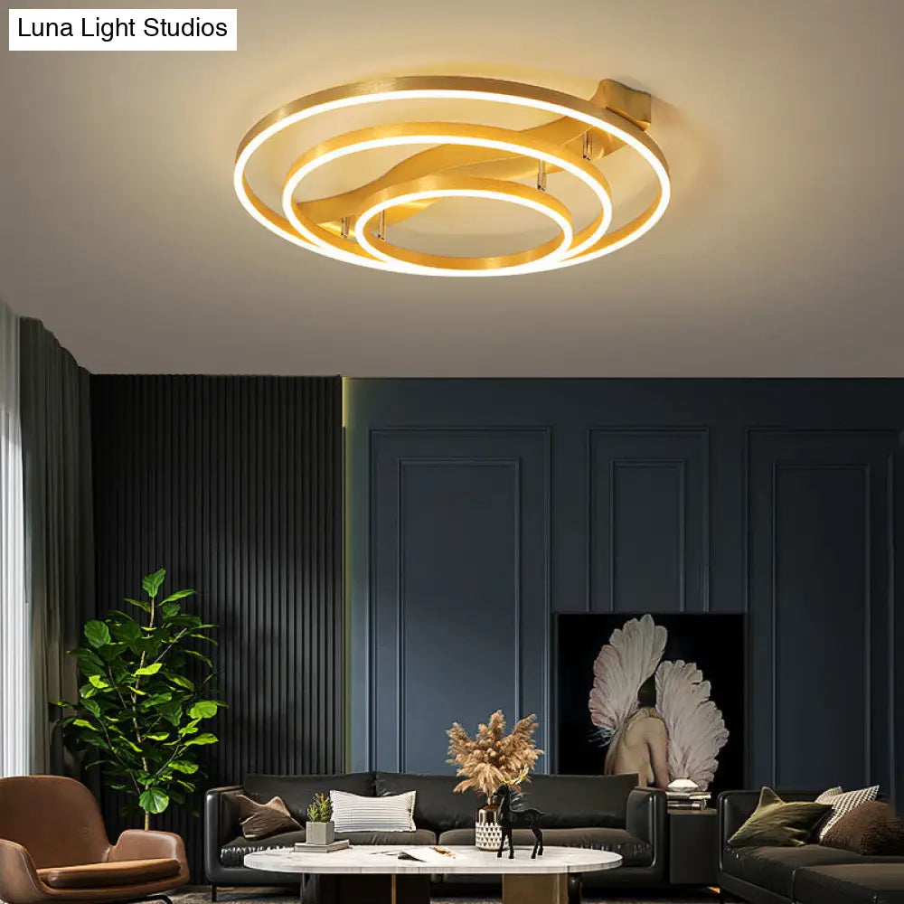 Simplicity Led Brass Multi-Ring Flush Mount Ceiling Light For Living Room