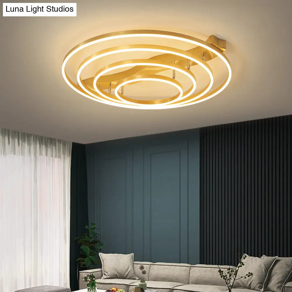 Simplicity Led Brass Multi-Ring Flush Mount Ceiling Light For Living Room