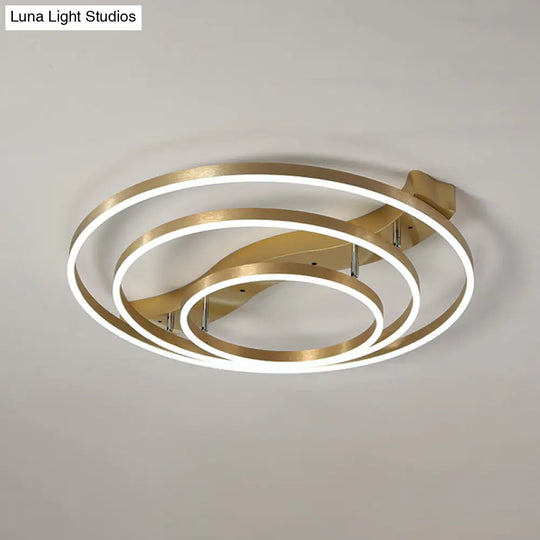 Simplicity Led Brass Multi-Ring Flush Mount Ceiling Light For Living Room