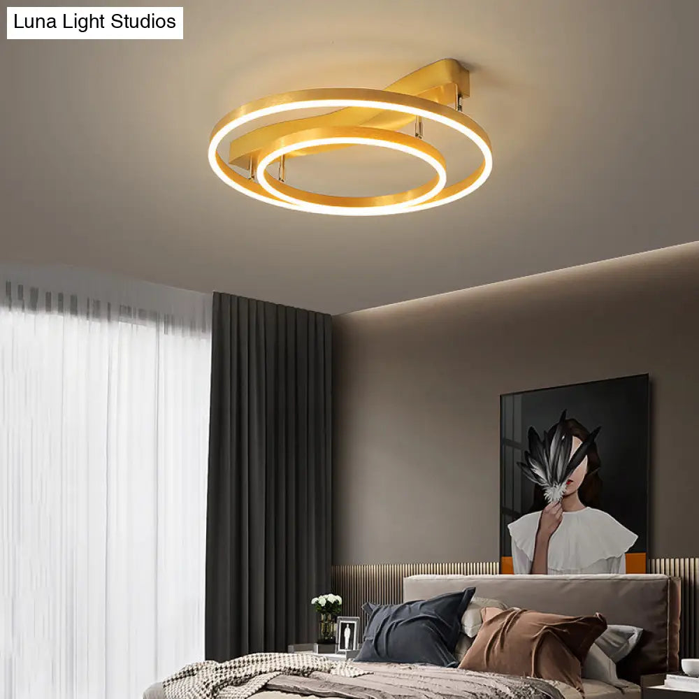 Simplicity Led Brass Multi-Ring Flush Mount Ceiling Light For Living Room