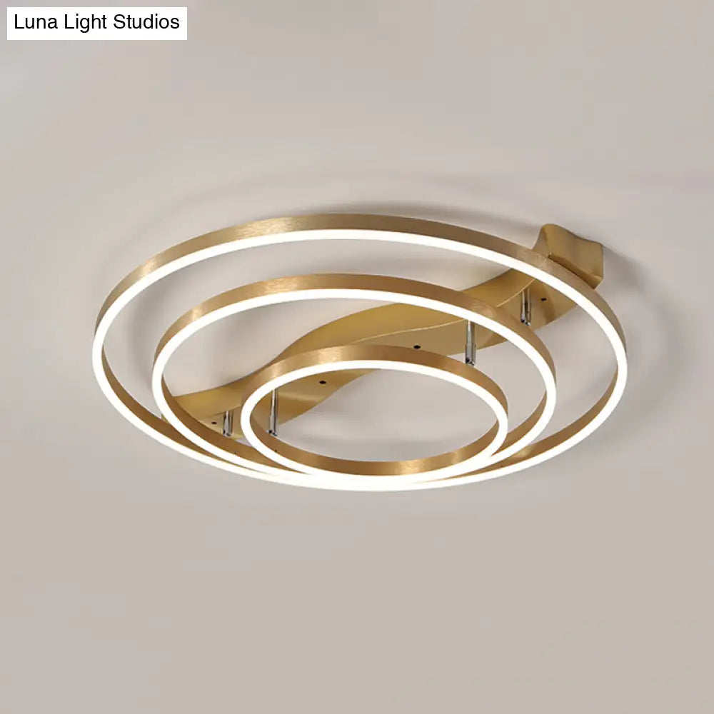 Simplicity Led Brass Multi-Ring Flush Mount Ceiling Light For Living Room