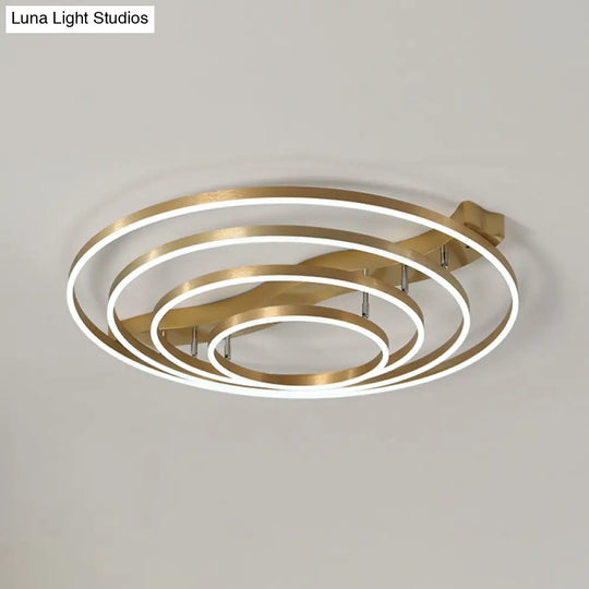 Simplicity Led Brass Multi-Ring Flush Mount Ceiling Light For Living Room